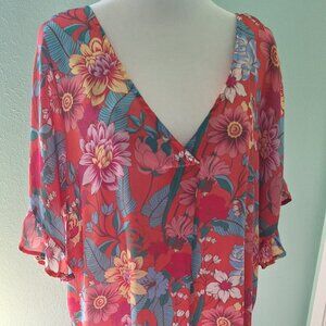 Umgee Short Cap Sleeved Blouse. Size L
